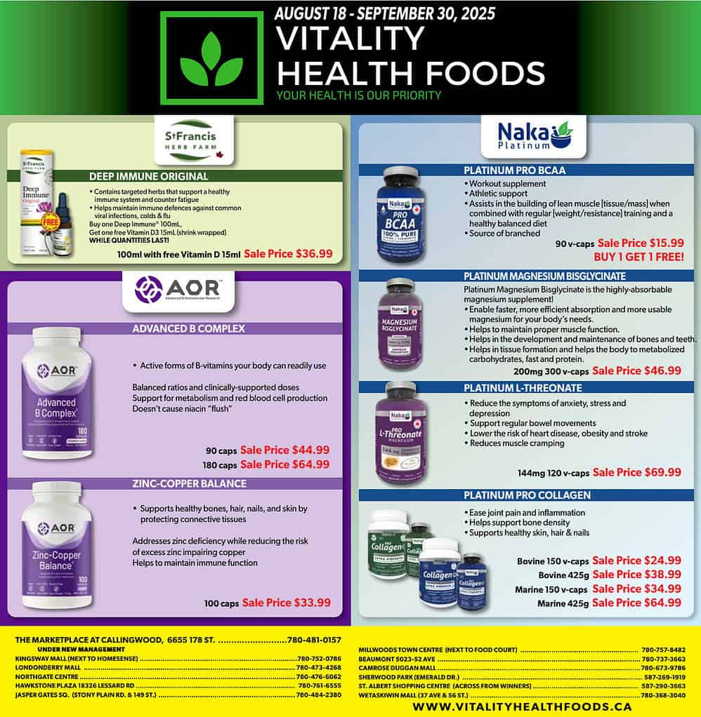 VHF Aug Sept Flyer ★ Vitality Health Foods